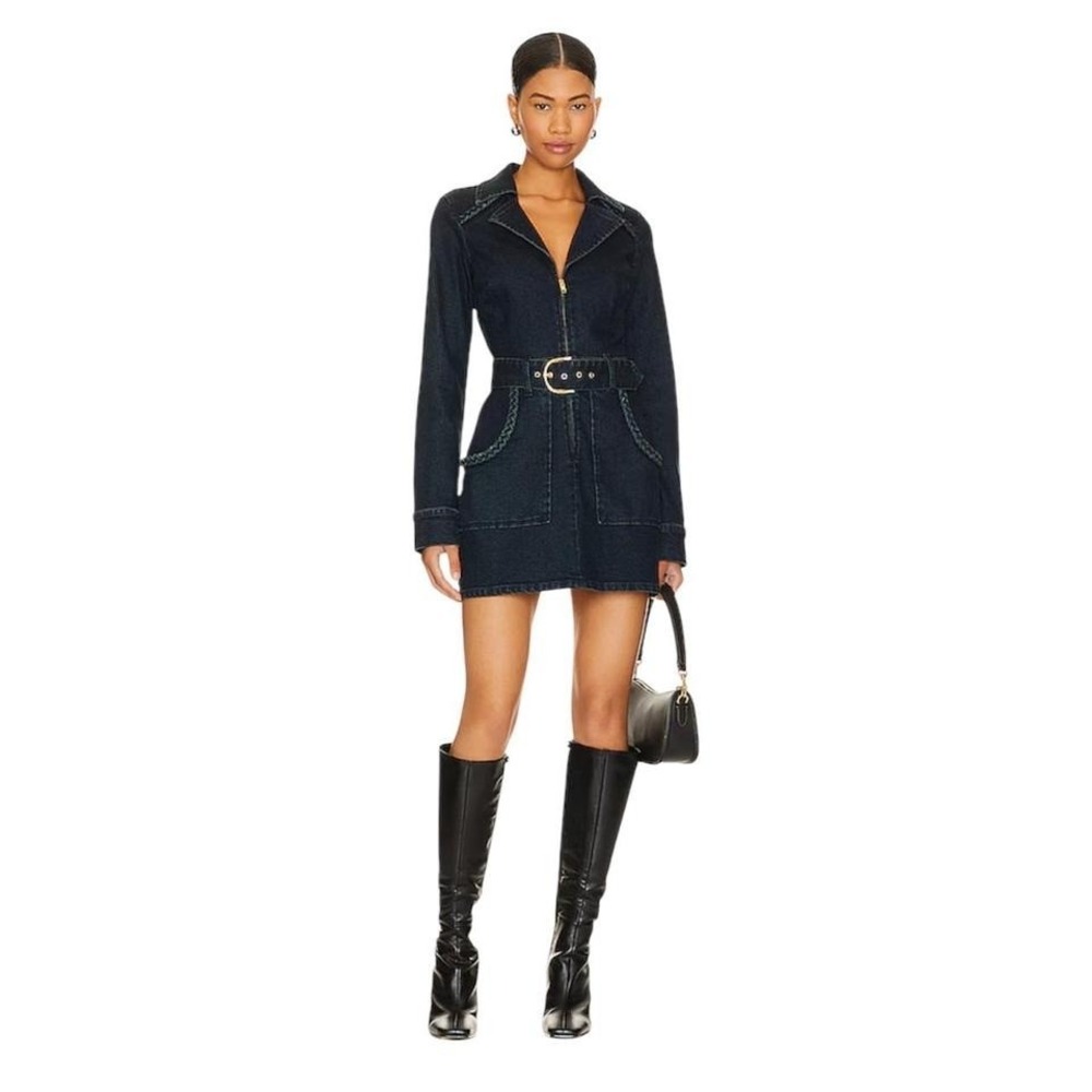 Show Me Your Mumu outlaw long sleeve Belted Denim Mini Dress Zip  Size M